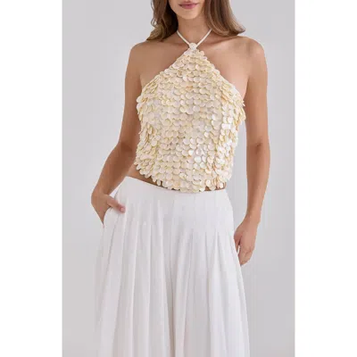 House Of Cb Zina Shell Embellished Halter Top In Ivory