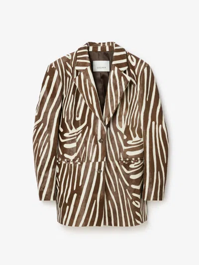 House Of Dagmar Animal Print Blazer |  | White Brown | Size 36 | 100% Calf Leather In Multi