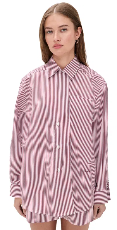 House Of Dagmar Asymmetric Collared Shirt Red Stripe In Purple