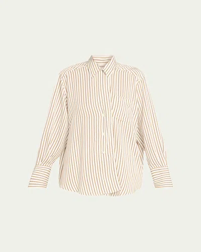 House Of Dagmar Asymmetric Fluid Stripe Shirt In White