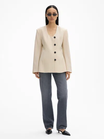 House Of Dagmar Collarless Blazer In Sand Beige