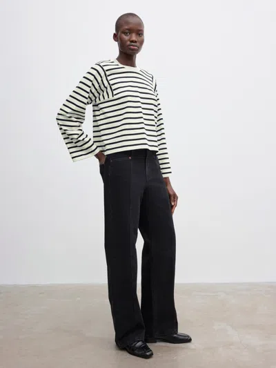 House Of Dagmar Cropped Long Sleeve In Off White Black