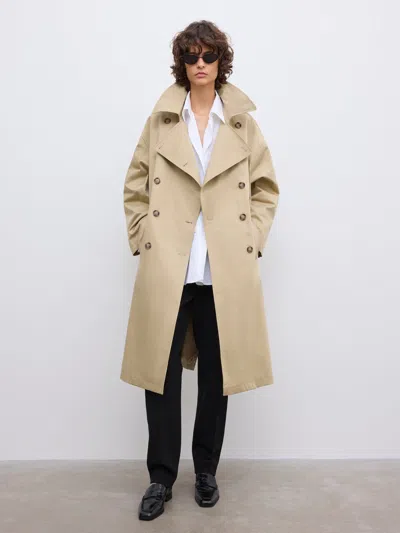 House Of Dagmar Db Long Trenchcoat |  | Khaki Beige | Size 42 | 97% Cotton 3% Elastane In Brown