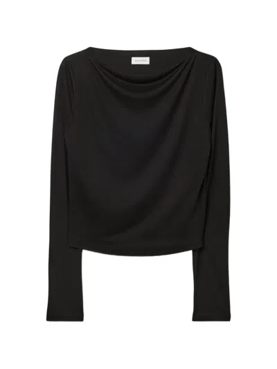 House Of Dagmar Draped Long-sleeve T-shirt In Black