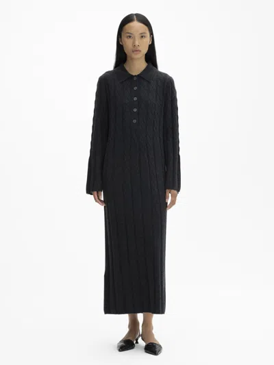 House Of Dagmar Cable-knit Wool-cashmere Maxi Dress In Graphite Grey