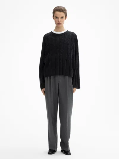 House Of Dagmar Faded Cable Knit In Graphite Grey