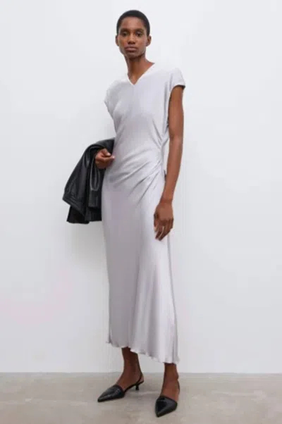 House Of Dagmar Fluid V Neck Dress In Silver In White