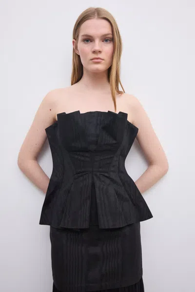 House Of Dagmar Jacquard Pleated Top In Black