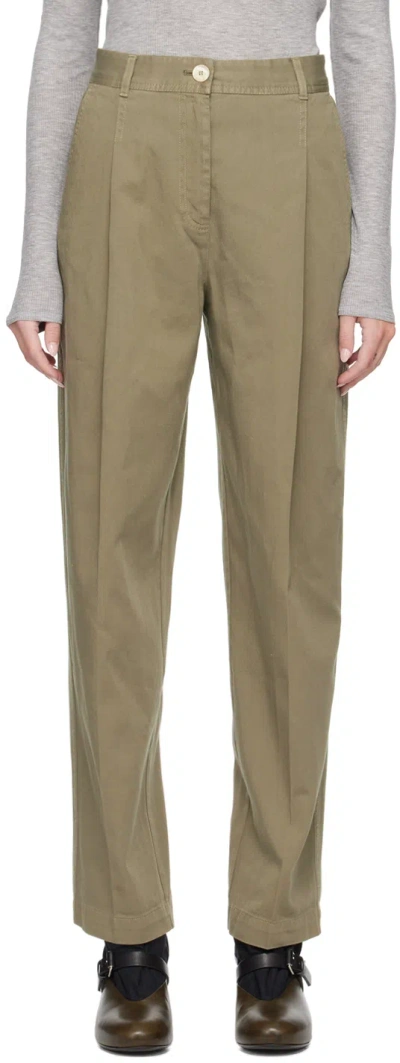 House Of Dagmar Khaki Mid-rise Trousers In Artichoke
