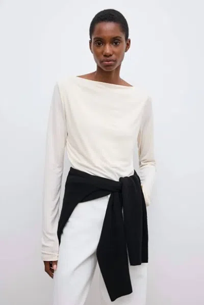 House Of Dagmar Long Sleeve Square Neck Top In Cream White