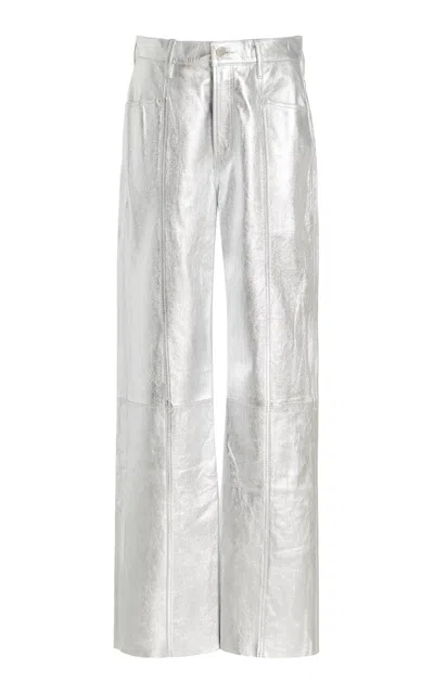 House Of Dagmar Metallic Leather Wide-leg Pants In Grey