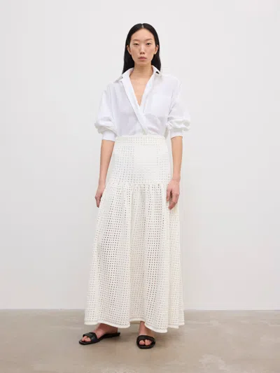 House Of Dagmar Open Knit Maxi Skirt |  | White | Size L | 100% Cotton