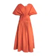 House Of Dagmar Organic Cotton Pintuck Midi Dress In Orange