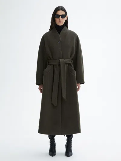 House Of Dagmar Oversize Belted Coat In Moss Green