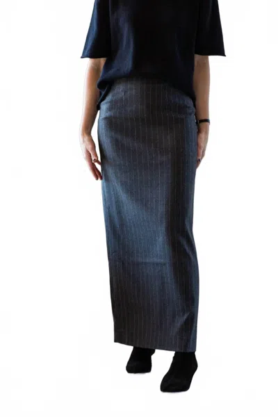House Of Dagmar Pencil Maxi Skirt In Grey Pinstripe In Blue