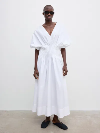 House Of Dagmar Poplin V-neck Dress In White