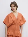 House Of Dagmar Poplin V-neck Top In Orange Rust
