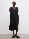 House Of Dagmar Ruched-sleeve Midi Dress In Black