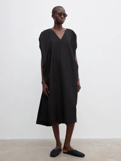 House Of Dagmar Ruched-sleeve Midi Dress In Black