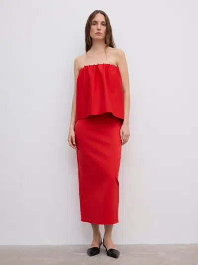 House Of Dagmar Rouched Tube Dress In Red