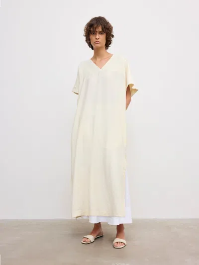 Rouched V-neck Dress |  | Off White | Size 40 | 89% Modal 11% Polyester from House of Dagmar
