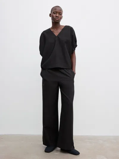 House Of Dagmar Rouched V-neck Top In Black