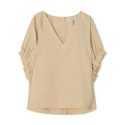 House Of Dagmar Rouched V-neck Top Sand In Desert Sand