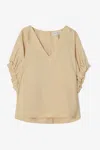 House Of Dagmar Rouched V-neck Top Sand In Desert Sand