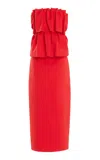 House Of Dagmar Ruffled Stretch-crepe Strapless Midi Dress In Red