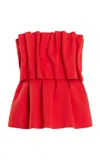 House Of Dagmar Ruffled Stretch-crepe Strapless Top In Red