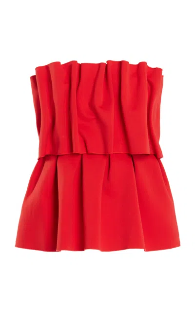 House Of Dagmar Ruffled Stretch-crepe Strapless Top In Red