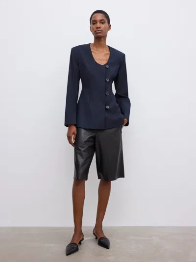 House Of Dagmar Sb Collarless Blazer In Blue