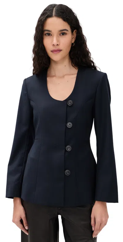 House Of Dagmar Sb Collarless Blazer Dark Navy In Blue