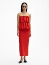 House Of Dagmar Ruffled Stretch-crepe Strapless Midi Dress In Red