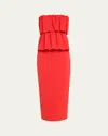 House Of Dagmar Ruffled Stretch-crepe Strapless Midi Dress In Red