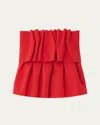 House Of Dagmar Ruffled Stretch-crepe Strapless Top In Red