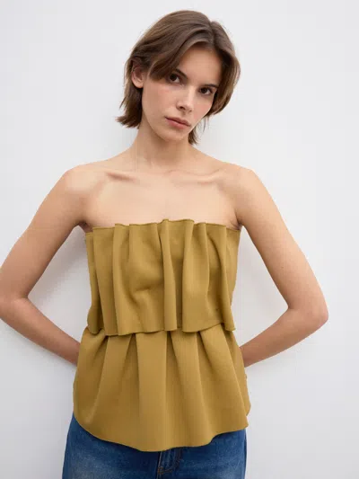 House Of Dagmar Sculpted Tube Top In Dull Gold