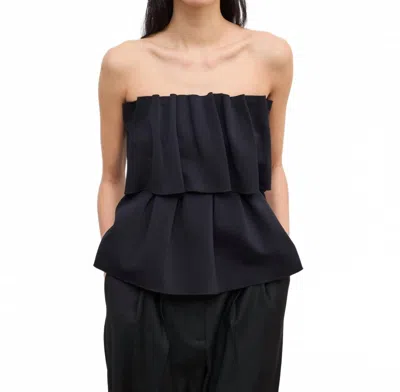 House Of Dagmar Ruffled Stretch-crepe Strapless Top In Black