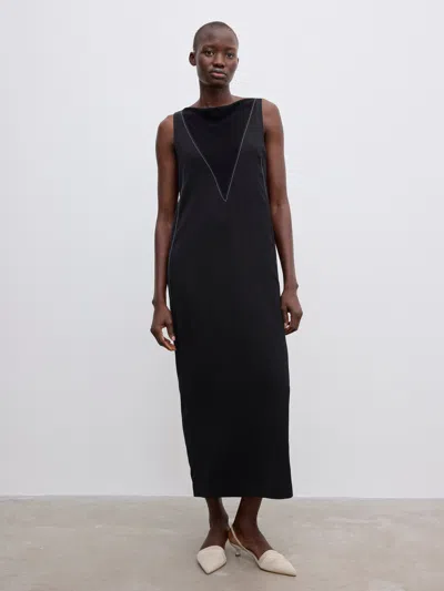 House Of Dagmar Sheer V-neck Dress In Black