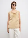 House Of Dagmar Sheer V-neck Top In Sand Beige