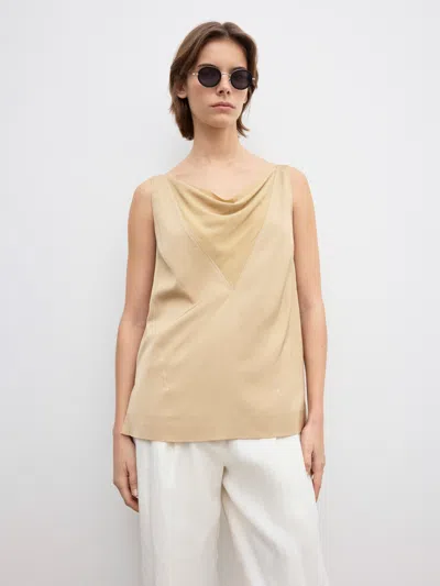 House Of Dagmar Sheer V-neck Top In Sand Beige