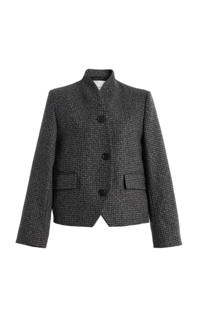 House Of Dagmar Short Curved Wool-blend Jacket In Gray