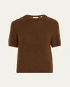 House Of Dagmar Short-sleeve Brushed Alpaca Sweater In Tobacco Brown