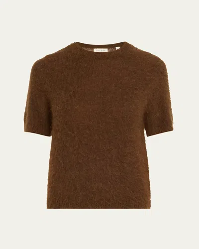 House Of Dagmar Short-sleeve Brushed Alpaca Sweater In Tobacco Brown