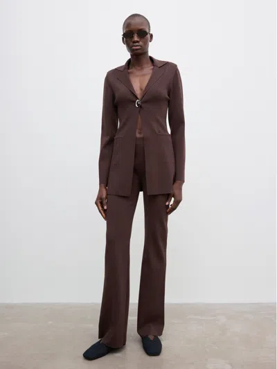 House Of Dagmar Slim Knitted Blazer In Cacao Brown