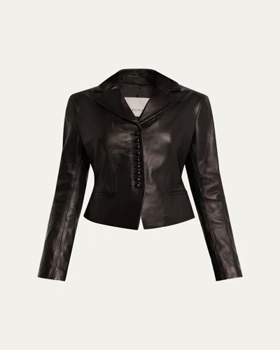 House Of Dagmar Slim Lambskin Leather Blazer In Black