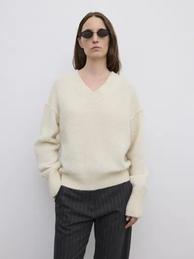 House Of Dagmar V-neck Alpaca Knit In White