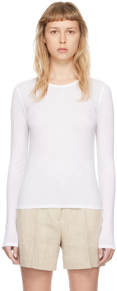 House Of Dagmar White Round Neck Long Sleeve T-shirt