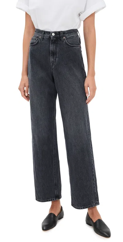 House Of Dagmar Wide Leg Denim Jeans Dark Grey In Gray