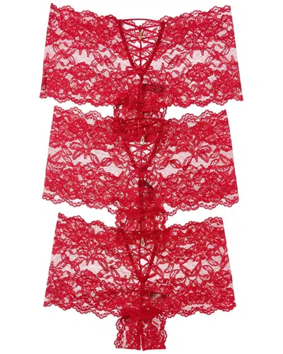 House Of Desire 3pk Bella Criss Cross Back Lace Cheeky In Multi